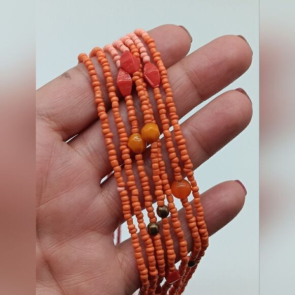 EL - Coral Beaded Ombre 20" 7 Strand Necklace & Matching Drop Earrings Set - Picture 9 of 14